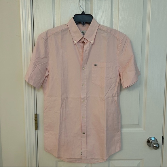 Lacoste MEN'S SHORT SLEEVE Button Down Cotton SHIRT in Light Pink Size S - Picture 4 of 10